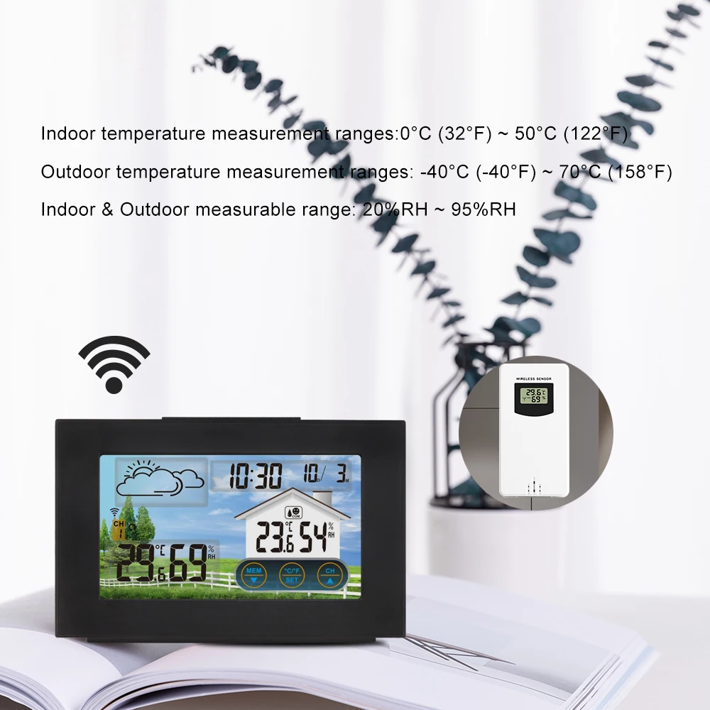 FanJu Weather Station Touch Screen Wireless Indoor Outdoor Temperature Humidity Meter Digital Alarm clock 1-3 Sensor -40℃ Tools