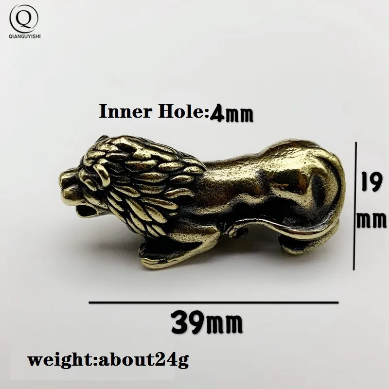 Lion Knife Beads Brass Animal Keychain Pendants Outdoor EDC Tool Paracord Umbrella Rope Hangings Jewelry Car Keyrings DIY Parts