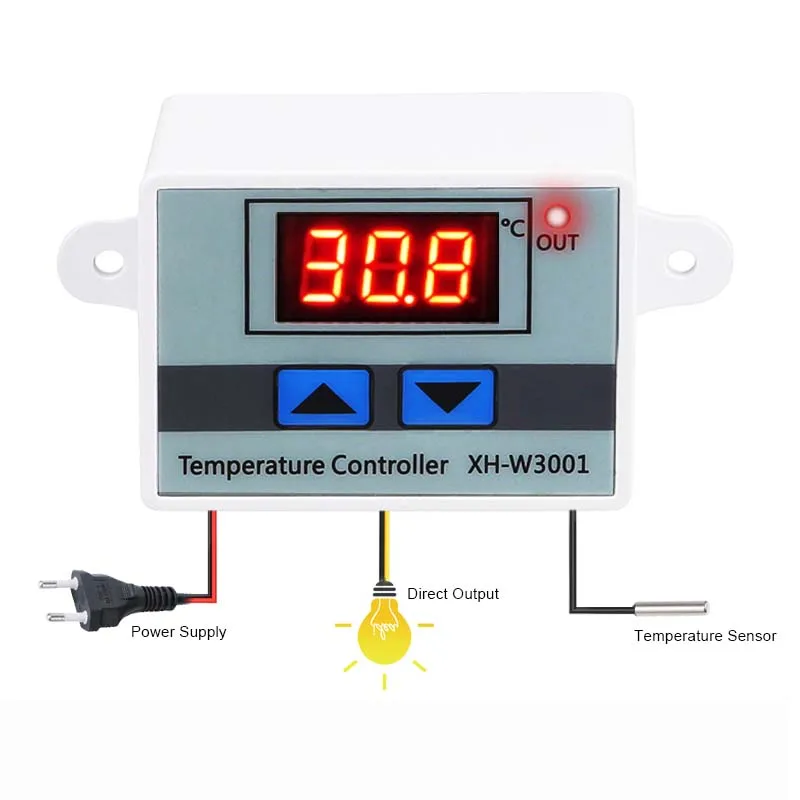 10A 12V 24V 220V AC Digital LED Temperature Controller XH-W3001 For Incubator Cooling Heating Switch Thermostat NTC Sensor