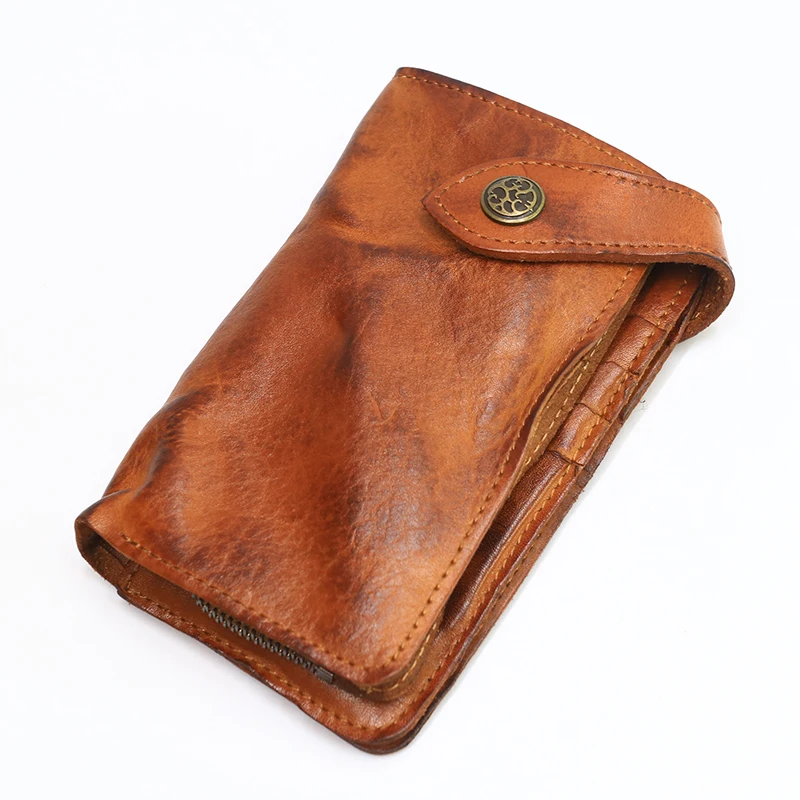 

100% Genuine Leather Women's Wallet Vintage Cowhide Large Capacity Short Bifold Female Purse Card Holder With Zipper Coin Pocket