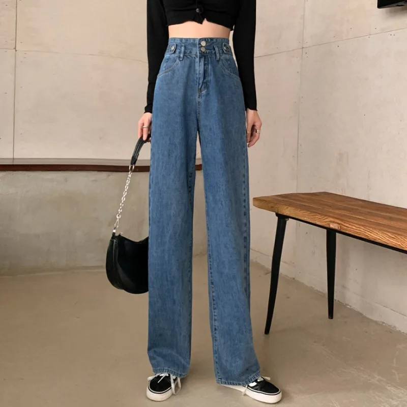 

Woman Jeans High Waist Clothes Wide Leg Denim Clothing Blue Streetwear Vintage Quality 2021 Fashion Harajuku Straight Pants