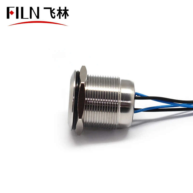 FILN 22mm 12V Ring LED Momentary Or Lactching Stainless Steel IP68 Waterproof Metal Potted Push Button Switch with wire