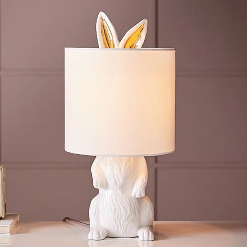 

Modern Resin Masked Bunny Table Lamp Animal Desk Lamp for Study Living Room Light Deco E27 Fixtures Creative Bedroom Beside Lamp