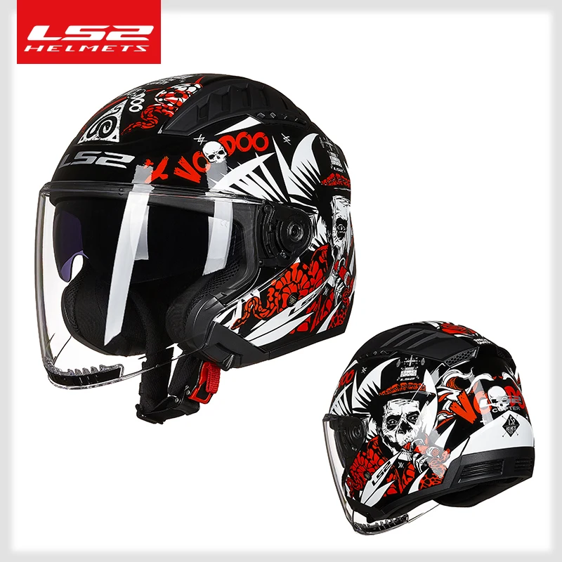 Originele LS2 Copter Retro Moto Rcycle Helm Met Dual Lens Scooter Man Vrouwen Vintage Capacete Ls2 Of600 Open Gezicht Casco moto