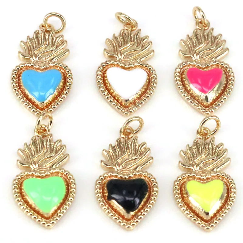 

10Pcs ,Colorful Enamel Gold Heart Shape Pendant, New Dainty Charm DIY Jewelry Accessories