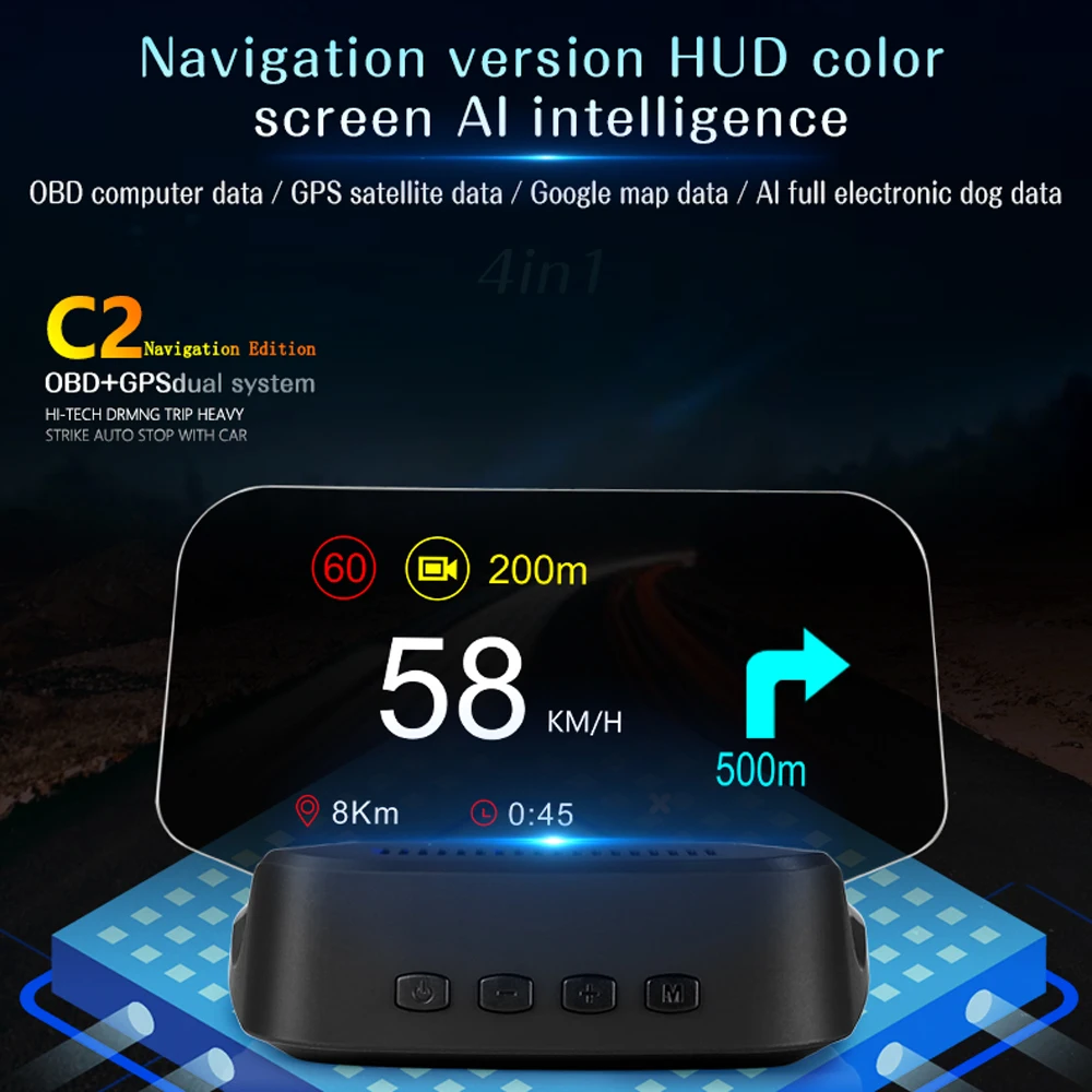 

Автомобильный проекционный дисплей HUD с GPS-навигацией, дисплей OBD2, универсальный сканер, бортовой компьютер, проекция спидометра с Bluetooth