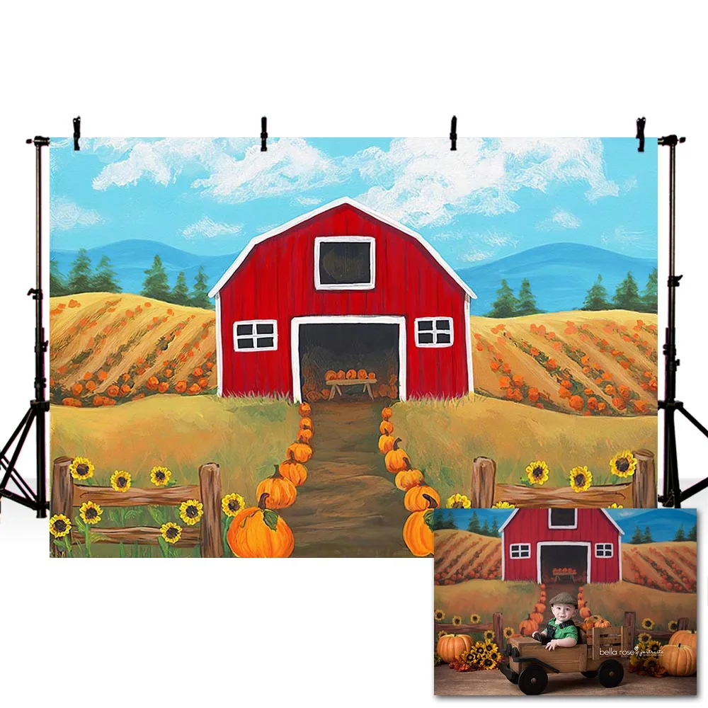 Mehofond Newborn Rural Farm Backdrop Autumn Harvest Pumpkin Red Warehouse Baby Birthday Party Photography Background Photo Studi