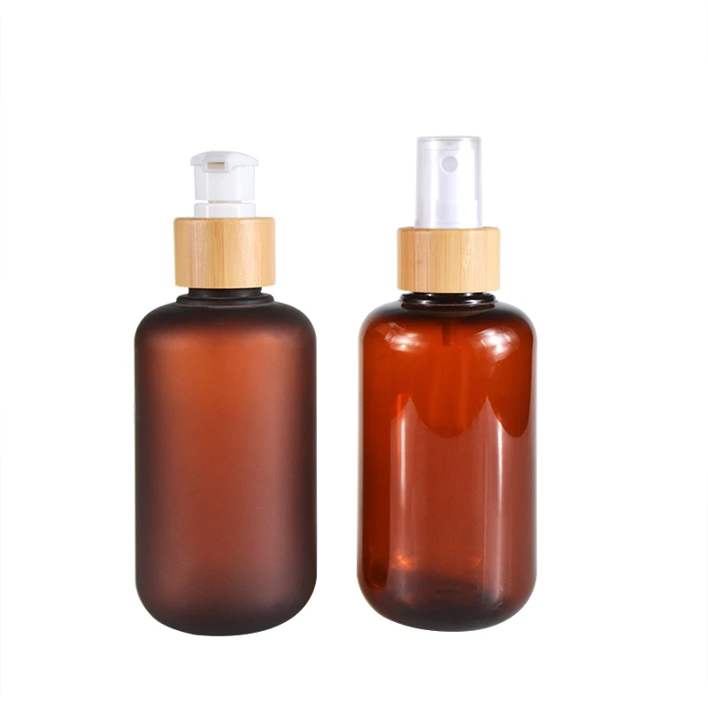 

CBD cream Brown matte clear 250ml PET Frosted Amber Plastic Lotion skin cream Subpackage Boston Bottles With bamboo Lid 500ml