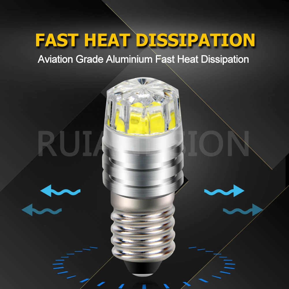 E10 Screw LED Light COB 2W 3V 6V 12V DC Motorcycle Auto Car LED Interior Bulb Flashlight Torch Headlamp White Warm White Yellow