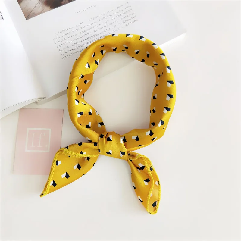 Women Striped Square Scarf Imitated Silk Scarves Leopard Stewardess Hostess Ladies Office Neckerchief Foulard Bandana 50*50cm