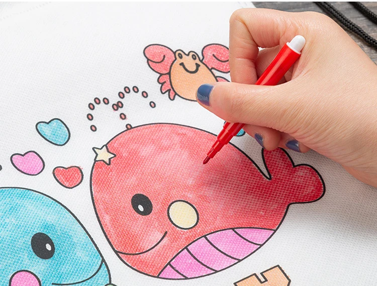 1 Set DIY Hand-Painted Coloring Graffiti Painted Cartoon Non-Woven Bag for Children Handmade Gift Bag Toy with Tool