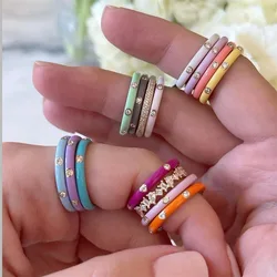 New Ins Drop Oil Colorful Zircon Ring Vintage Gold Plated Zircon Rings For Women Girls Fashion Aesthetic Jewelry Gift