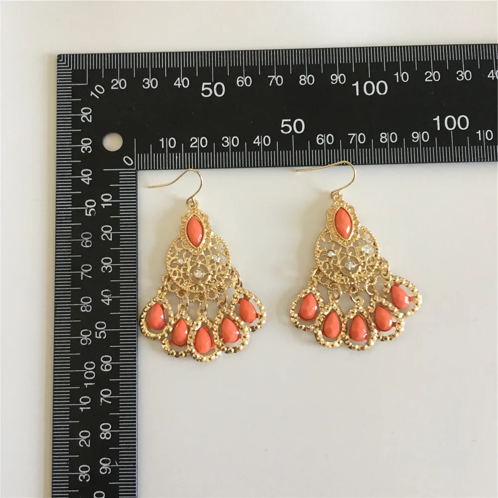 Boho Style Women Earrings Gold Color Plating Orange Stone Decortion Dangle Earrings for Women 2020