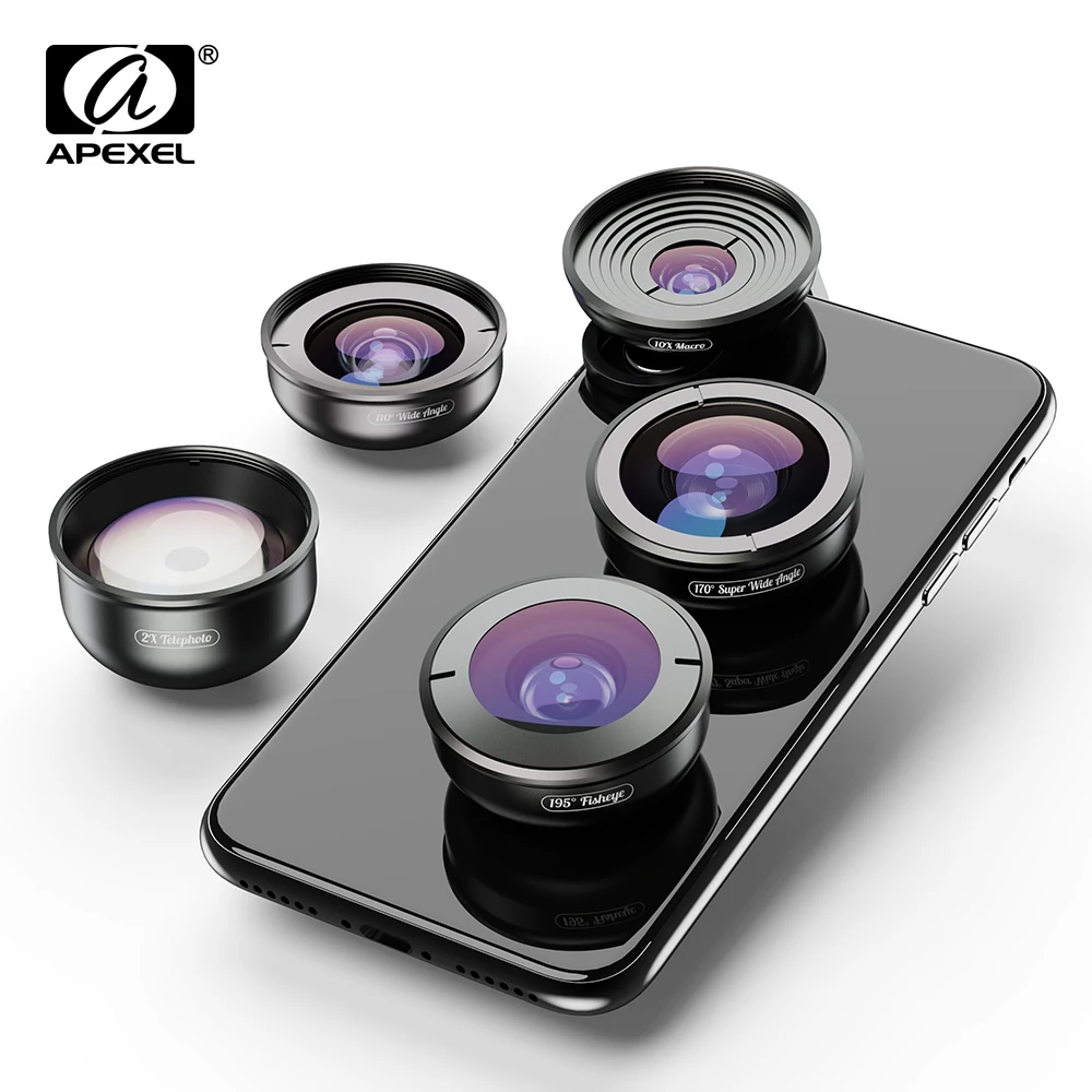 

APEXEL HD 5 in 1 Camera Phone Lens 4K Wide Macro Lens Portrait Super Fisheye Lens CPL Filter For iPhone Samsung All Cellphone