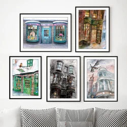 Watercolor Wizard Shop Wall Art Canvas Painting Modern Magic Wand Shop Posters Wall Pictures For Living Room Nursery Decor