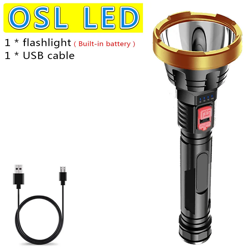 Powerful LED Flashlight XHP50 Super Tactical Torch Built-in 18650 Battery USB Rechargeable Waterproof Lamp Ultra Bright Lantern