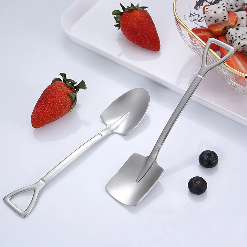 2021 stainless steel spade spoon coffee stirring spoon eating watermelon dessert ice cream fruit salad spoon teaspoon