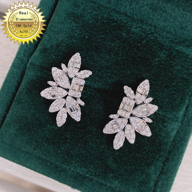 

100% Au750 из белого золота 18 карат с бриллиантом все используют 1.2ct серьги ювелирные изделия D-005