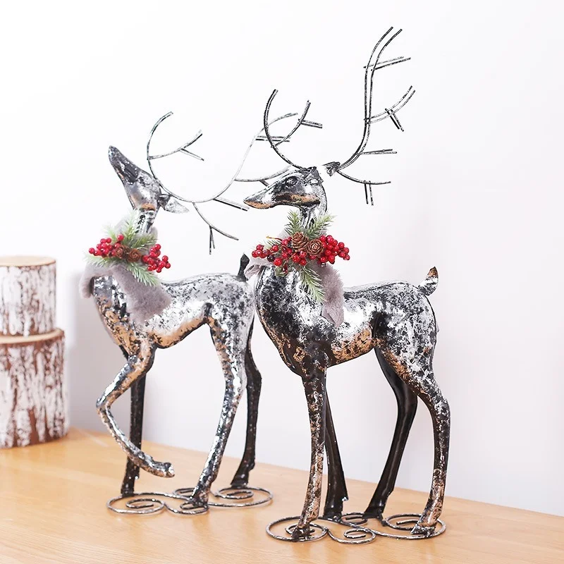 

Christmas Elk Reindeer Sculpture Decoration Home Mall Window Decor Vintage Metal Animal Ornament Decora Christmas Gift