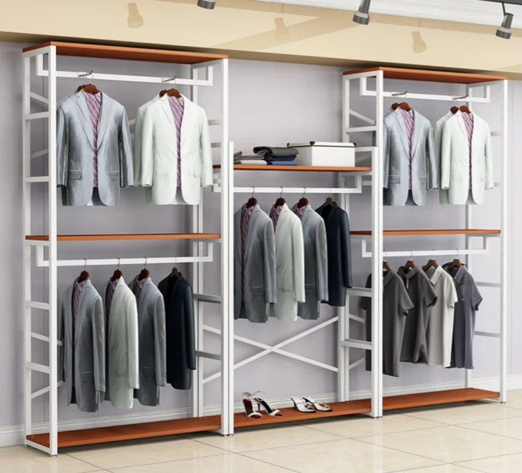 Clothing store display rack floor type double layer clothes rack men\'s and women\'s clothing store shelf display cabinet iron clo