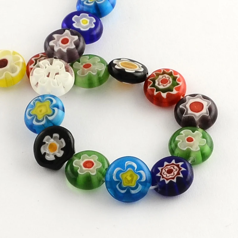 Flat Round Millefiori Lampwork Glass Beads Flower Patterns Lampwork Beads for Jewelry Making DIY Earring Necklace Bracelet