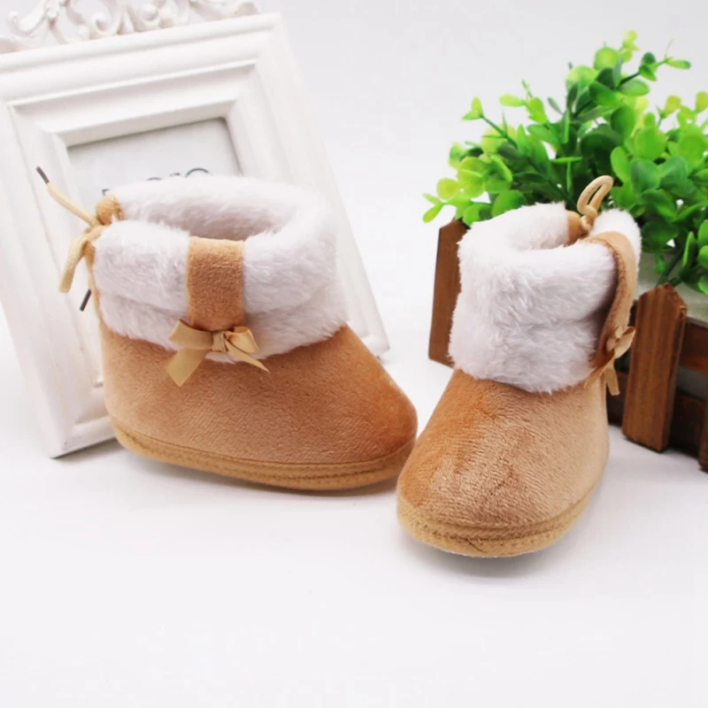 Infant Newborn Baby Boy Girl Winter Fur Snow Boots Winter Toddler Bow Tie Warm Shoes Mid-tube Booties Little Kids Shoes