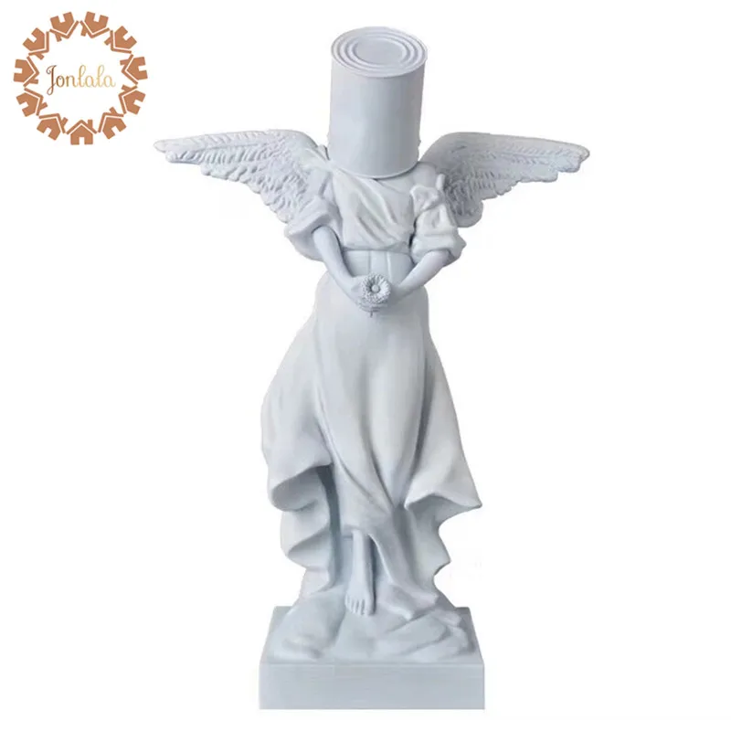 White Color Pour The Paint Iron Bucket Angel Banksy Top Street Art Resin Figurine Original Banksy Sculpture Resin Statue