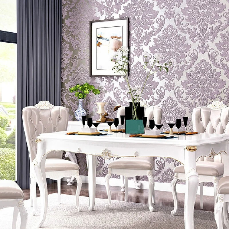 

3D Grey Purple BrownWhite Embossed Damask Wallpaper Bedroom Living room Background Floral Pattern Textured Wall Paper Home Decor