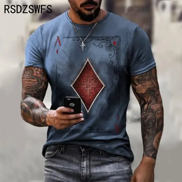 2021 Summer New Fashion Trendy Men Street Poker At Shirt 3d Printing Printing Trendy Men Short-sleeved O-neck 3d Printingxxs-5XL