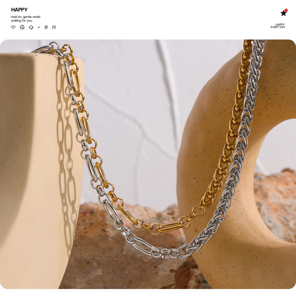 Yhpup 316L Edelstahl-Kettenhalskette, Statement-Halskette, golden, glänzend, dick, klobig, Kragen, Halskette, Septusa, Saison, Geschenk, Neu – Detail 6