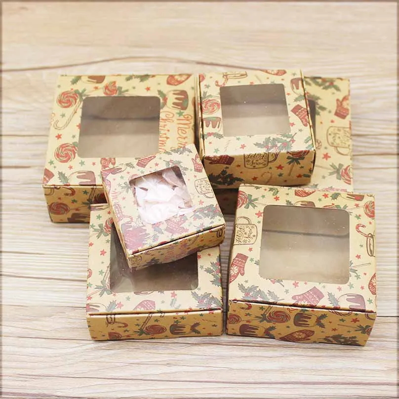 10pcs Multi Size Gifts Box with Window Marbling Style kraft Paper Window Wrapping Package for Jewelry Party Supplies