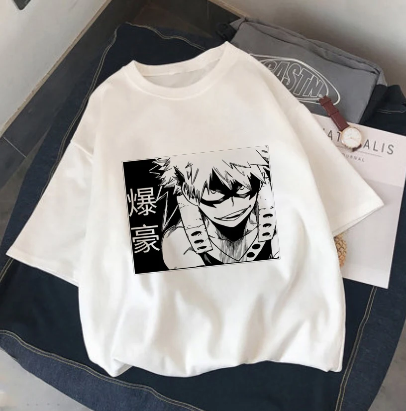 My Boku No Hero Academia Katsuki Bakugou Print Harajuku Top Damska koszulka Casual damska basic O-kołnierz T-shirty z krótkim rękawem