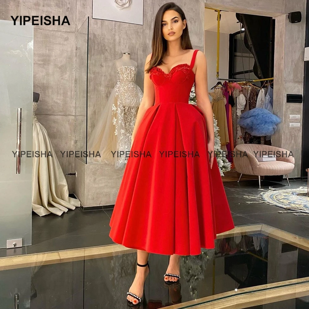 Yipeisha – robe de Cocktail mi-longue, tenue de soirée Vintage, mi-longue, ligne a, rouge