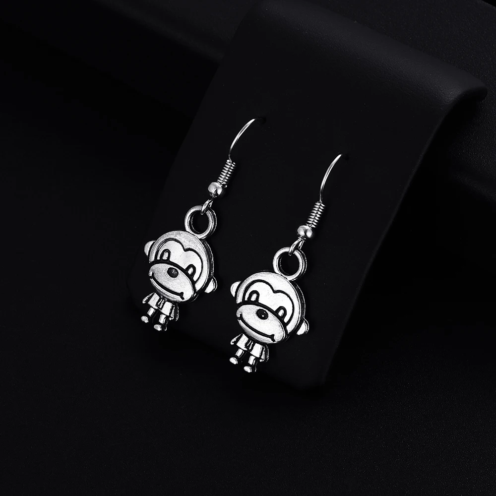 Trendy Vintage Monkey Shape Dangle Earrings for Women Girl Retro Drop Earrings Cute Small Object Earring Jewelry Bijoux