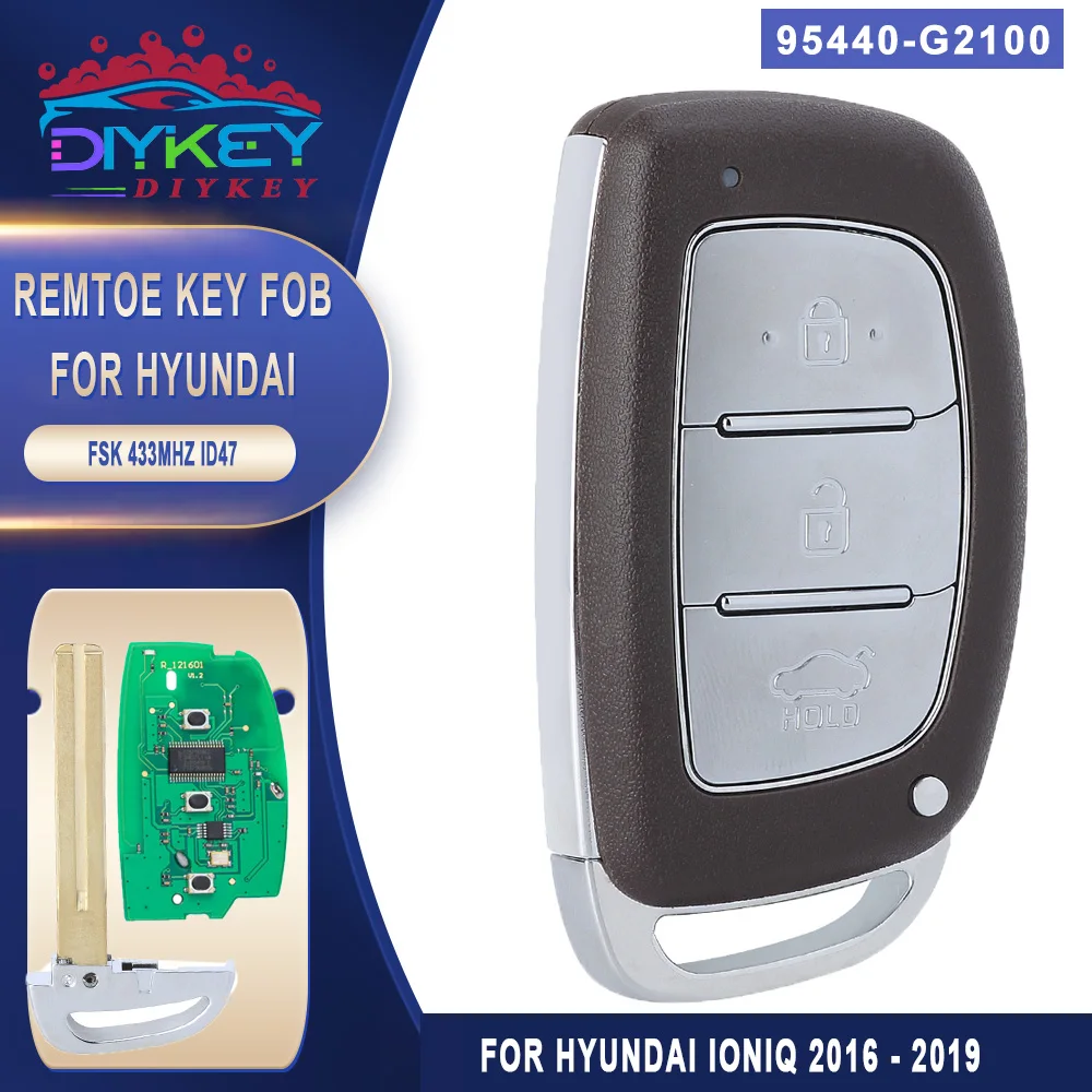 

DIYKEY P/N:95440-G2100 433MHz ID47 3 Button Keyless-Go Smart Remote Car Key Fob for 2016 2017 2018 2019 Hyundai Ioniq