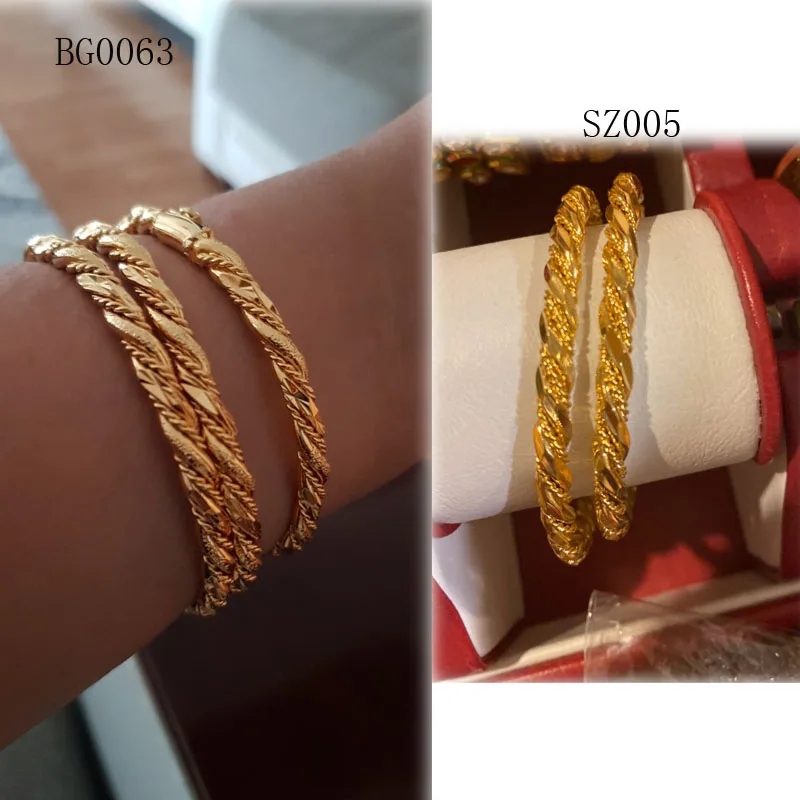 4 Style Women Yellow Gold Color Cuff Bracelets Fashion 5mm Bangle