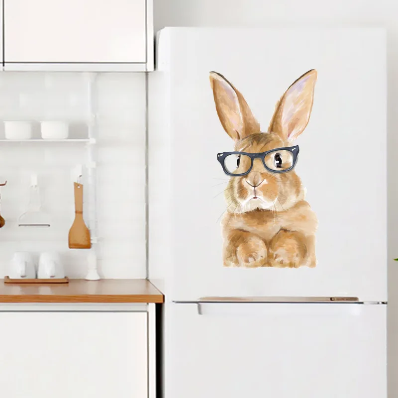 Cartoon Glasses Bunny Wall Sticker Home Decoration Living Room Cupboard Decor Self-adhesive Rabbit Wallpaper Kids Room Stickers