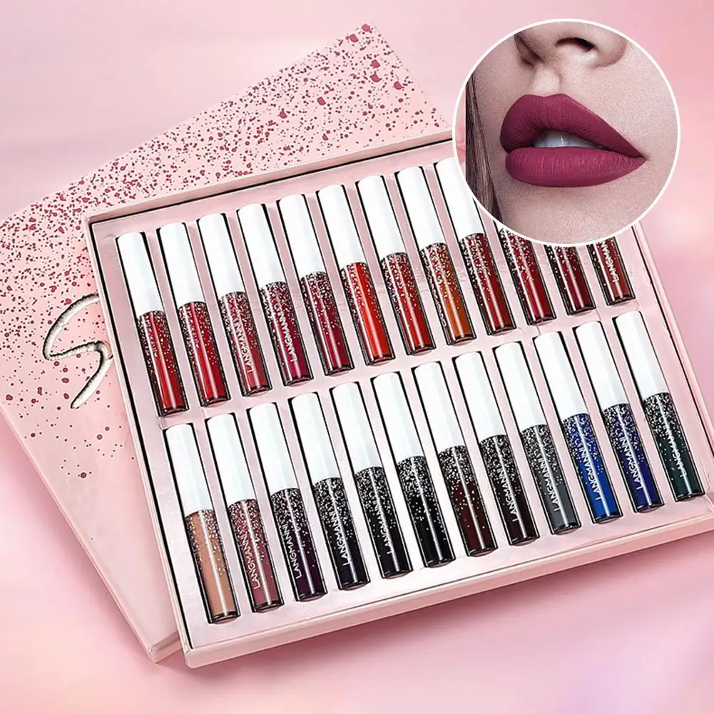 Makeup Lipstick Kit 24 Colors Matte Liquid Lipstick Set Waterproof Long Lasting Non-Stick Cup No Fade Lip Gloss 2020