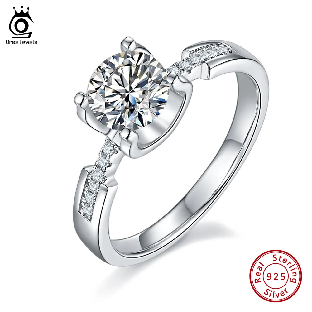 

ORSA JEWELS Round Cut Moissanite Engagement Ring Certified Solitaire Diamond Ring 925 Sterling Silver Wedding Band Jewelry SMR68