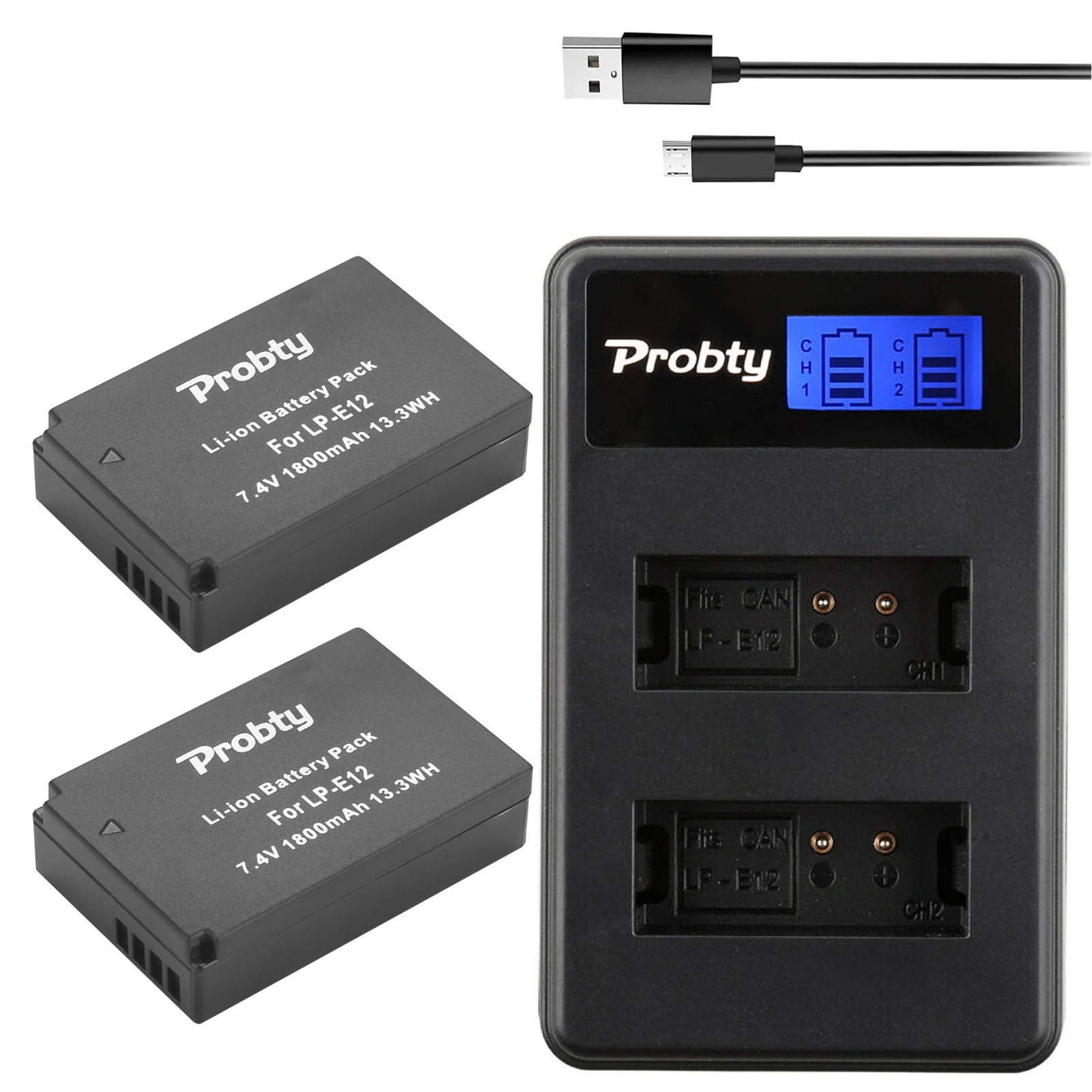 1800mAh LP-E12 LP E12 LPE12 Li-ion Battery + LCD USB Dual Charger for Canon M50, M100,100D Kiss X7 Rebel SL1 Camera