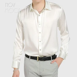 Camisa Masculina de Seda Natural, Manga Comprida, Azul, Verde, Rosa, Camisa Empresarial, Barata, LT1499