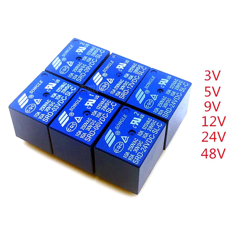 

100PCS/lot Relay SRD-05VDC-SL-C SRD-09VDC-SL-C SRD-12VDC-SL-C SRD-24VDC-SL-C 5V 9V 12V 24V 10A 250VAC 5PIN