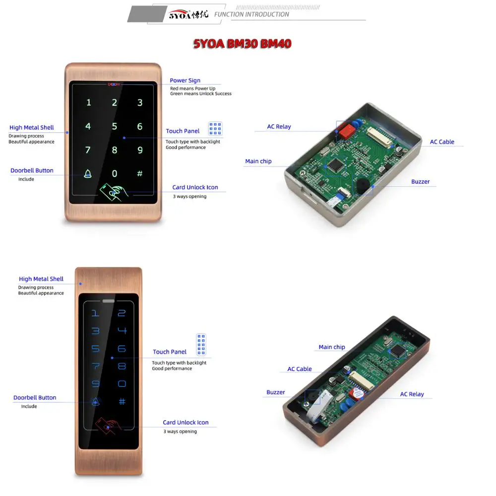 Waterproof Touch Metal RFID Access Control Electronic Door Lock Electric Gate Opener Smart Keypad Case Reader 125khz ID Card