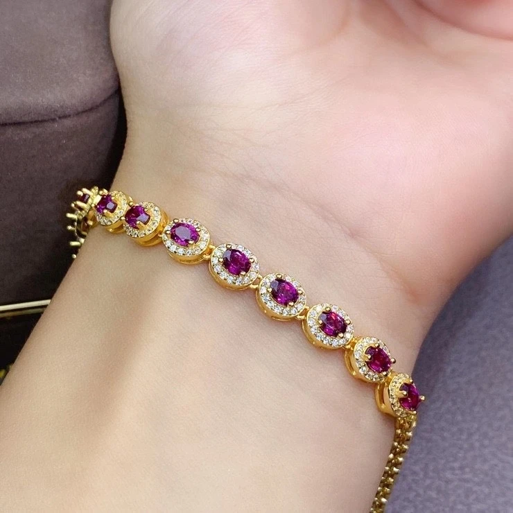 

exquisite red garnet gemstone bracelet for women jewelry real 925 silver gold plated natural gem birthday gift lucky stone