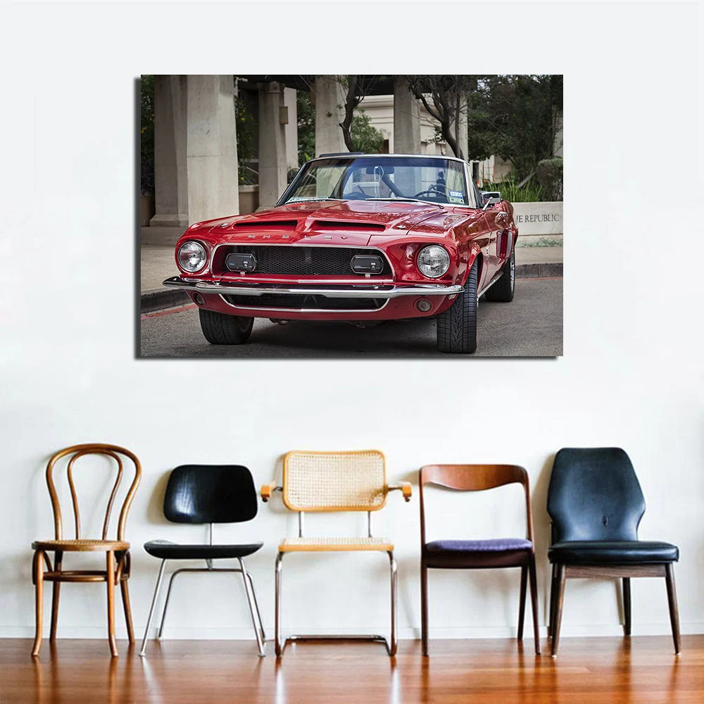 1968 Red Shelby Mustang Car Poster Canvas Painting For Home Decor Wall Art Pictures For Living Room