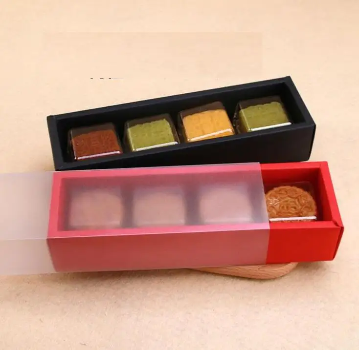 

200pcs 23*6.2*4.9cm macaron boxes with Frosted Plastic Cover Drawer Type Mooncake Cookies Biscuit Packing Box SN3951