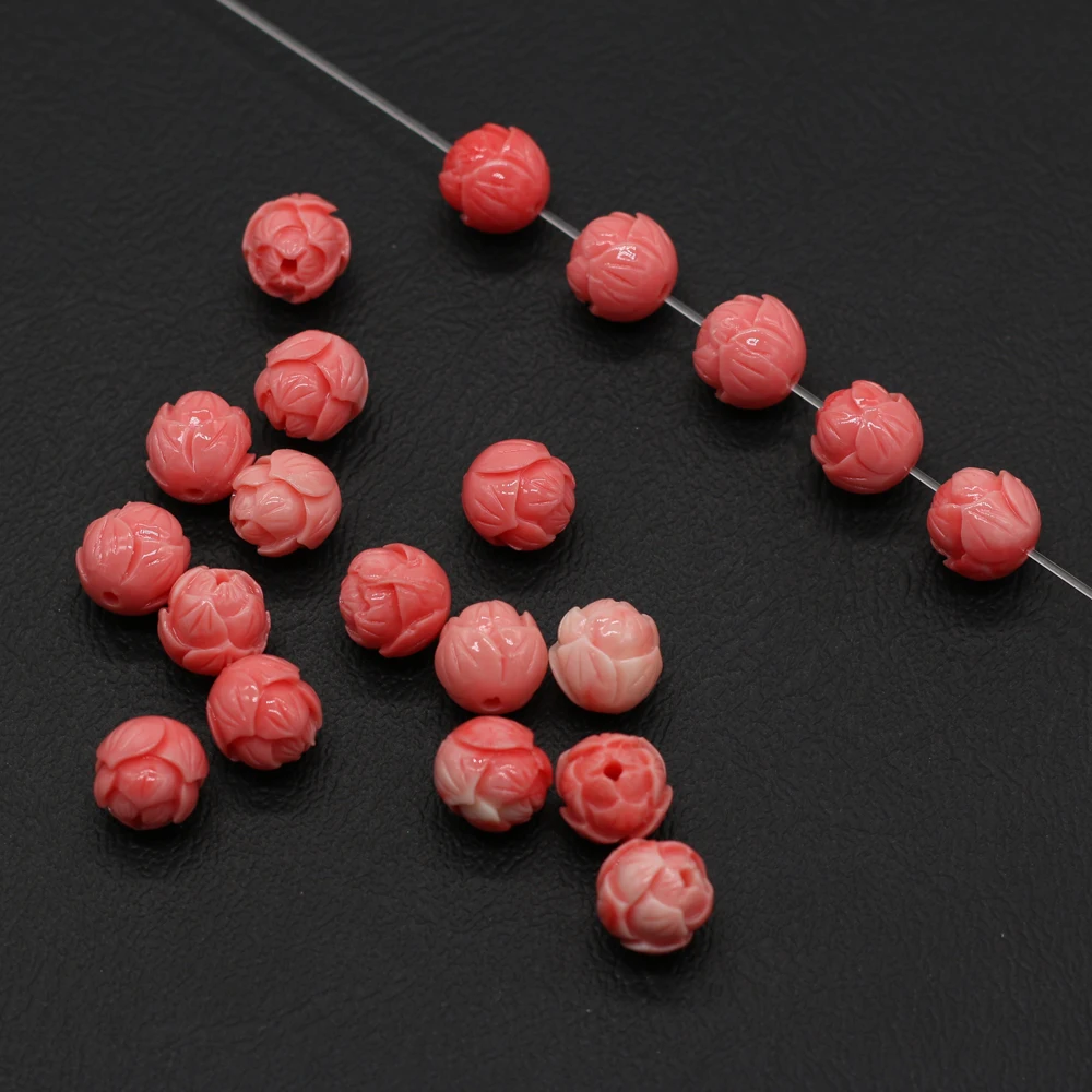 10Pcs Natural Corals Beads Red Round Flower Shape Loose With Holes Beaded For Jewelry Making DIY Bracelet Necklace Accessories