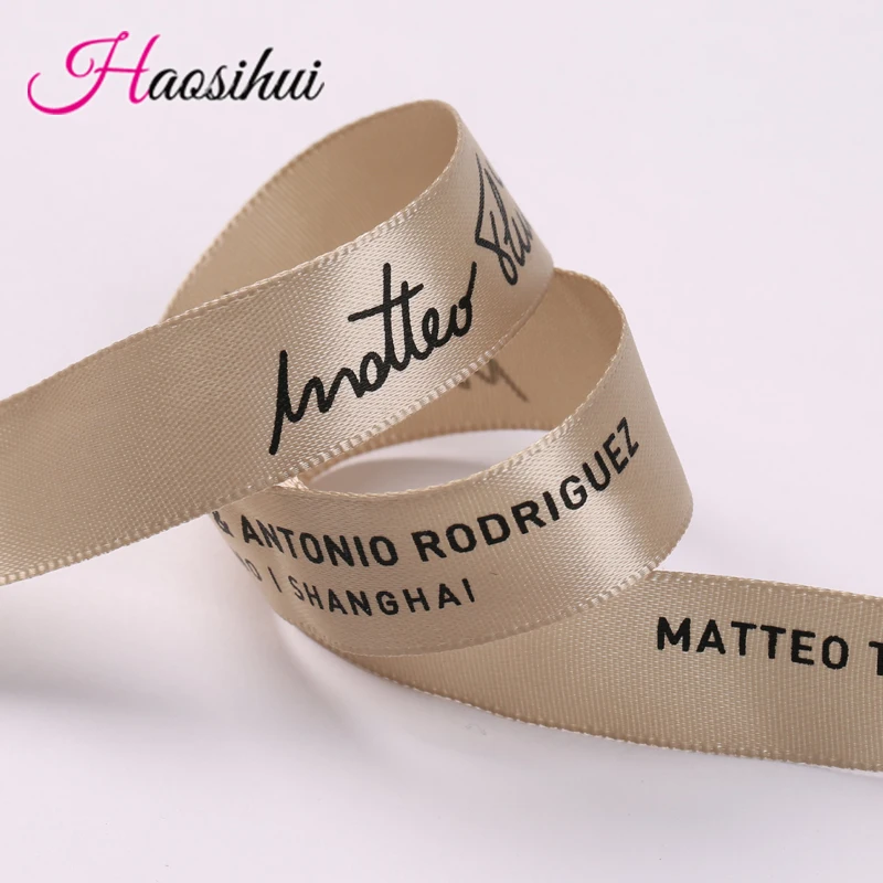 HAOSIHUI Free Design 6mm-100mm Customized Printed Logo Ribbon Gift Packaging Satin Polyester Decoration for Wedding 100yard/lot