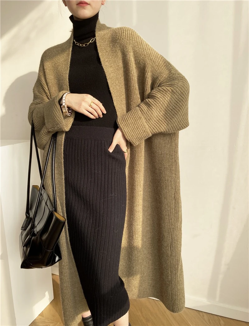 LMQ NEW 2020 Fall Winter Women Long Warm Wild Loose Knitted Cardigan Ladies Elegant Oversize Sweaters Fashion Thick Coat