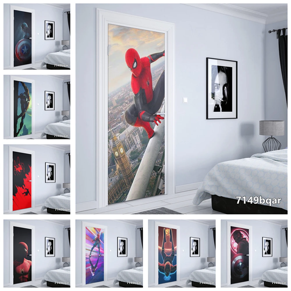 Marvel Spiderman superbohater samoprzylepna tapeta na drzwi pcv wystrój domu dekoracja drzwi naklejki jakość pokoju dziecięcego fasada art. No.